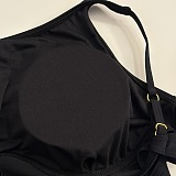 Prada Black One-Piece Swimsuit with Gold-Tone Ring Details