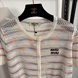 Miu Miu Striped Pointelle Knit Cardigan