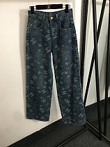 Chanel All-Over Logo Wide-Leg Jeans