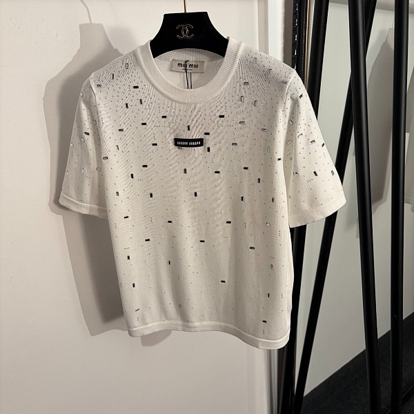 Logo Embroidered Open-Knit Tee