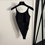 Prada Black One-Piece Swimsuit with Gold-Tone Ring Details