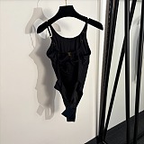 Prada Black One-Piece Swimsuit with Gold-Tone Ring Details