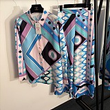 Pucci Geometric Print Silk Blouse & Skirt Set