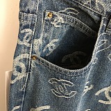 Chanel All-Over Logo Wide-Leg Jeans