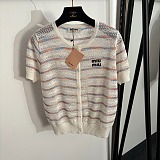 Miu Miu Striped Pointelle Knit Cardigan