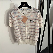 Miu Miu Striped Pointelle Knit Cardigan
