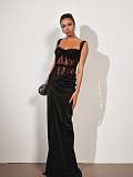 Lace Split Bow Maxi Dress