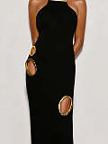 Halterneck Cutout Maxi Dress In Black