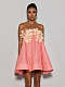 Gratho Strapless Flower Mini Dress In Coral