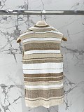 Miu Miu Striped Cotton Knit Polo Vest in Caramel
