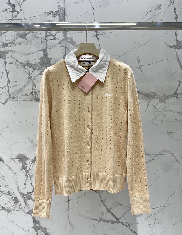 Miu Miu Pointelle Knit Cashmere-Blend Cardigan