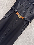 Miu Miu Belted Cotton Twill Shirt Dress in Black