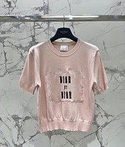 Dior Logo Patch Short-Sleeve Sweater in Sakura Pink