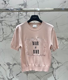 Dior Logo Patch Short-Sleeve Sweater in Sakura Pink