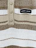 Miu Miu Striped Cotton Knit Polo Vest in Caramel