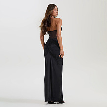 Halter Mesh Long Dress in Black