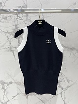 Chanel Contrast Trim Knit Tank Top and Pleated Mini Skirt Set