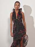 Halterneck Floral Ruffle Maxi Dress