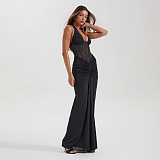 Halter Mesh Long Dress in Black