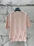 Dior Logo Patch Short-Sleeve Sweater in Sakura Pink