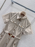 Miu Miu Belted Cotton Twill Shirt Dress in Apricot