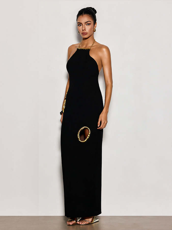 Halterneck Cutout Maxi Dress In Black