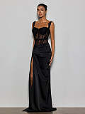 Lace Split Bow Maxi Dress