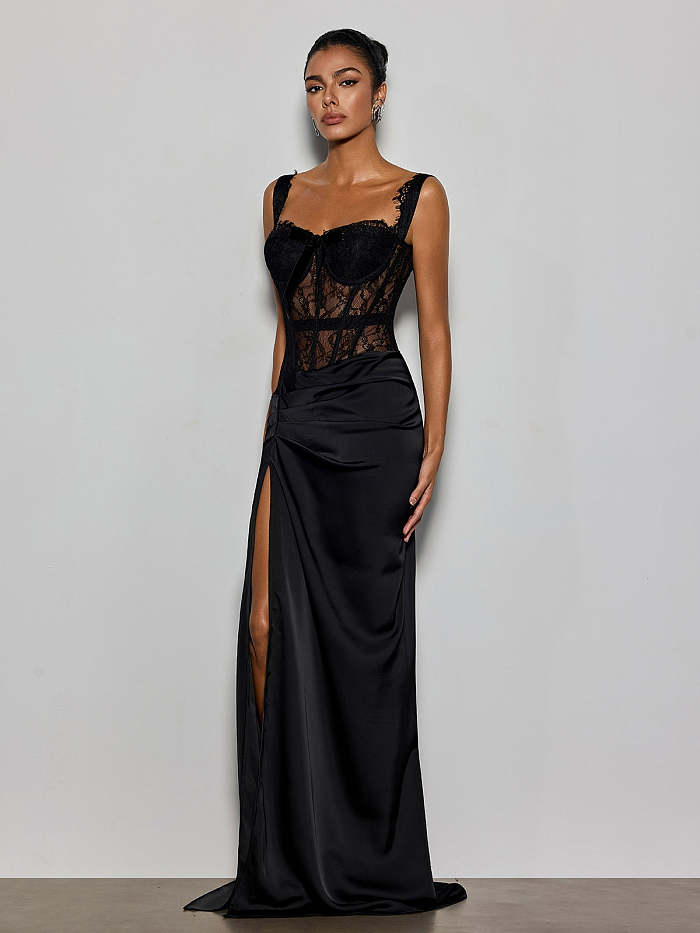 Lace Split Bow Maxi Dress