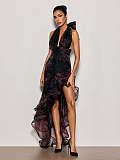 Halterneck Floral Ruffle Maxi Dress