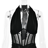 Halter Mesh Long Dress in Black