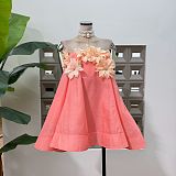 Gratho Strapless Flower Mini Dress In Coral
