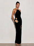 Halterneck Cutout Maxi Dress In Black