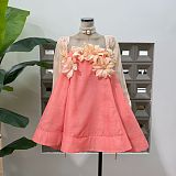 Gratho Strapless Flower Mini Dress In Coral