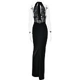 Halter Mesh Long Dress in Black