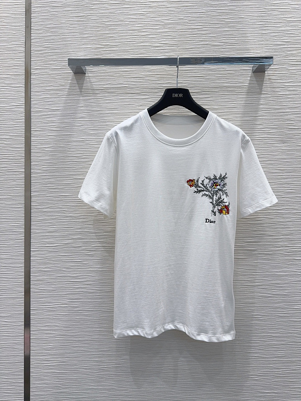 Dior Floral Embroidered Cotton Jersey T-Shirt