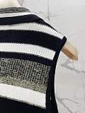 Miu Miu Striped Cotton Knit Polo Vest in Forest Green