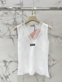 Miu Miu Embroidered Lace Sleeveless Top