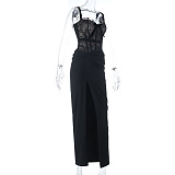 Lace Split Bow Maxi Dress