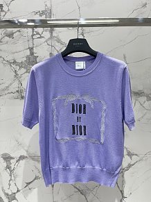 Copy Dior Logo Patch Short-Sleeve Sweater in Lilac