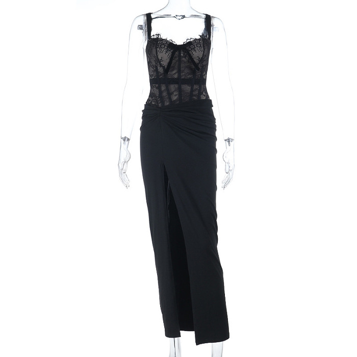 Lace Split Bow Maxi Dress