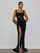 Lace Split Bow Maxi Dress
