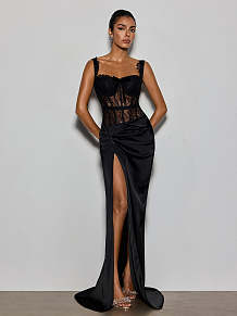 Lace Split Bow Maxi Dress