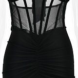 Halter Mesh Long Dress in Black