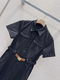 Miu Miu Belted Cotton Twill Shirt Dress in Black