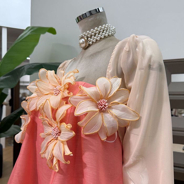 Gratho Strapless Flower Mini Dress In Coral