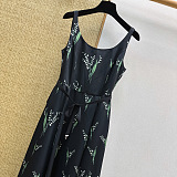 Dior Lily of the Valley Print Silk-Cotton Sundress in Black