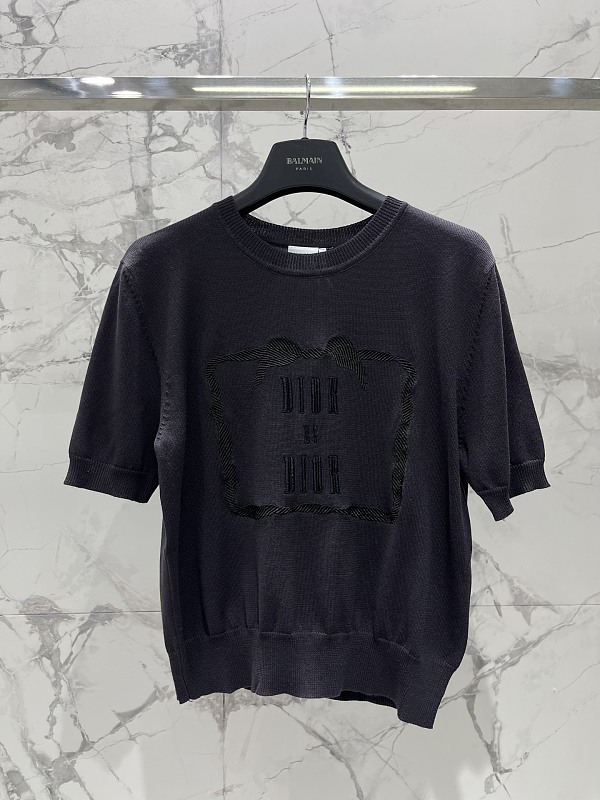 Dior Logo Patch Short-Sleeve Sweater in Black