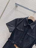 Miu Miu Belted Cotton Twill Shirt Dress in Black
