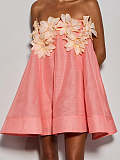 Gratho Strapless Flower Mini Dress In Coral