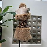 Animal Fur Sequin Skirt Set